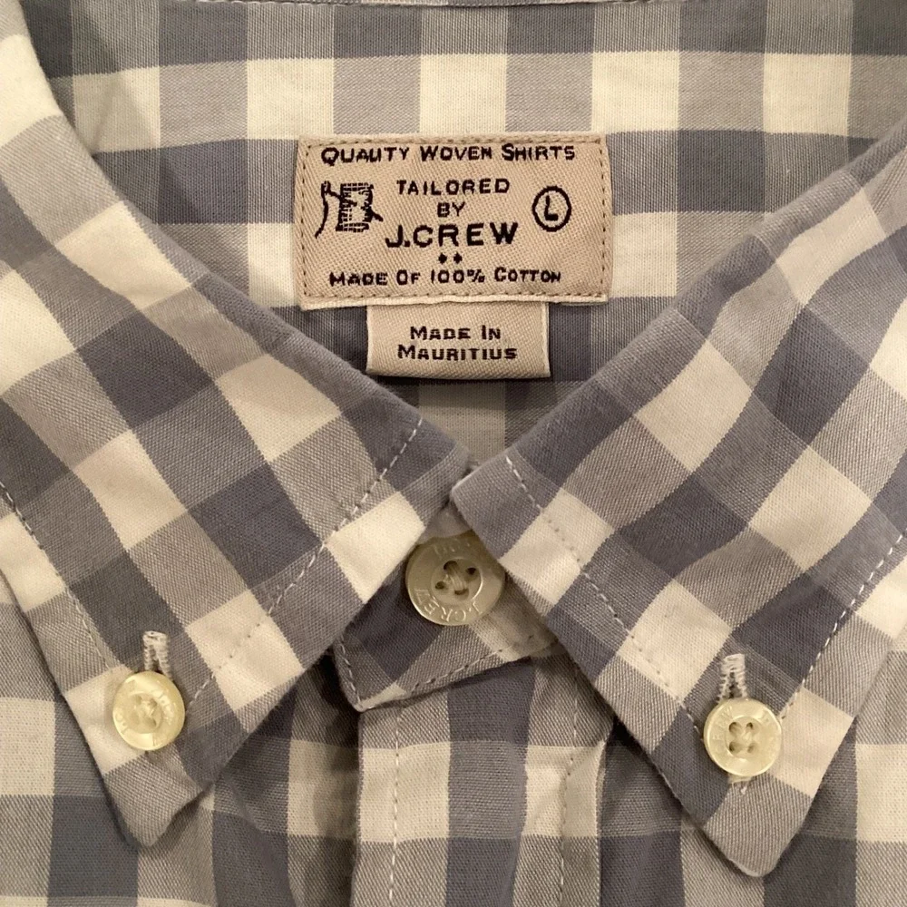 J.Crew Long Sleeve Button Down Shirt Gingham Light Blue White Check - Large